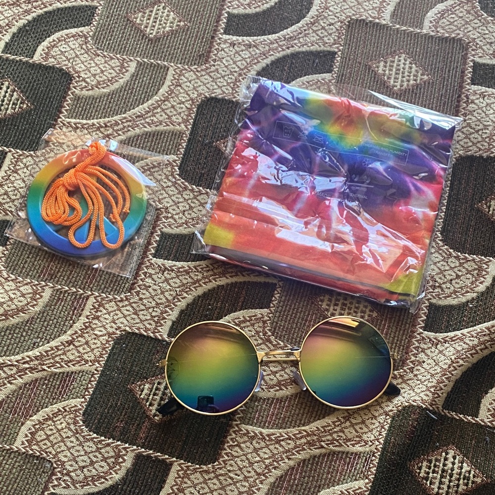 🌈 Tie-Dye Multifunction Tube Bandana + Rainbow Round Sunglasses Set